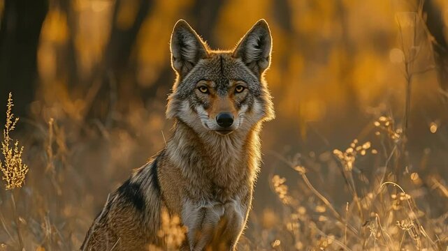 indian wolf close-up at pench reserve sunset video
