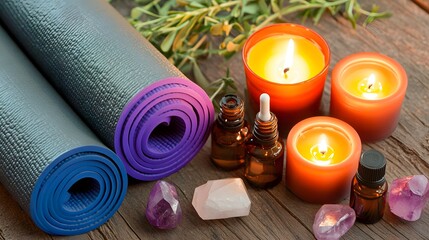 Serene Yoga Session, Candles, Crystals, and Essential Oils