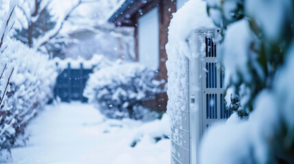 outdoor heatpump covered in snow