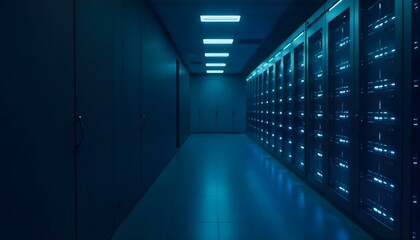 Obraz premium Minimalist technology background with clean lines, subtle glowing circuits, and a soft gradient from dark gray to electric blue .