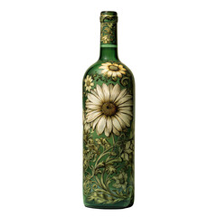 Elegant green bottle adorned with hand painted floral designs creating unique aesthetic