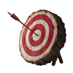 Wooden target with arrow symbolizes achieving goals and hitting the mark