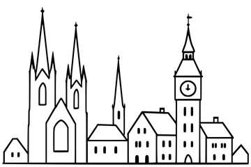 Vector Illustration of Gothic City Skyline at Night