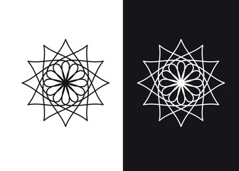 Simple Floral Mandala - Black and White Minimalist Botanical Ornament