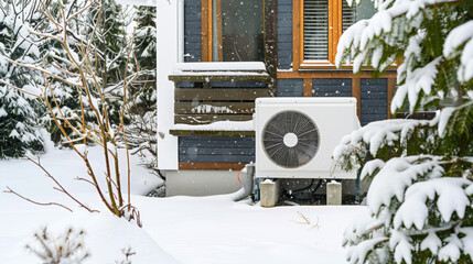 outdoor heatpump covered in snow