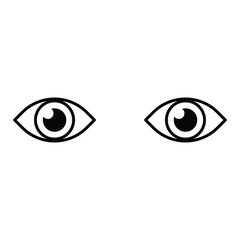 Minimal black line illustration of two eyes with bold pupils on a white background. Perfect for use in icons, symbols, user interface, or visual surveillance design projects.