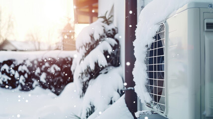 outdoor heatpump covered in snow