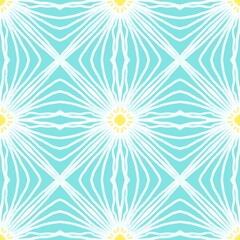 Seamless Teal and White Geometric Pattern with Flower Motifs