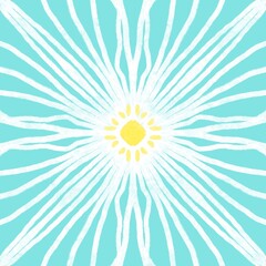 Abstract Sunburst Design  Teal and White Floral Pattern