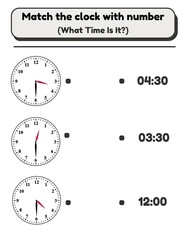 Naklejka premium Matching Practice with clock and number for children