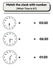 Naklejka premium Matching Practice with clock and number for children