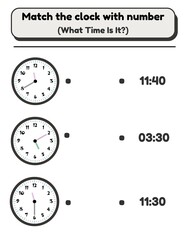 Matching Practice with clock and number for children