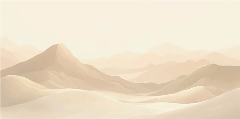 Gentle Sand Colored Mountains with Foggy Layered Depth Illustration


