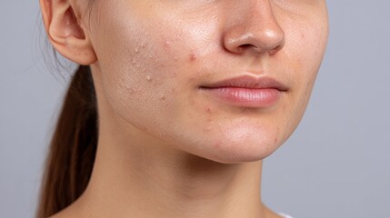 Clinical-style photography of acne-prone skin beauty close-up crisp gigapixel standard indoor studio detailed view of blemishes pores and face