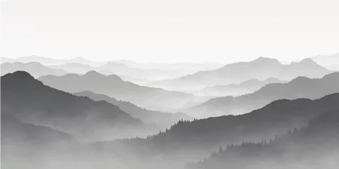 Selbstklebende Fototapeten Dunkelgrau Monochrome Layered Mountain Landscape with Foggy Grey Horizon Background    © Ashraful