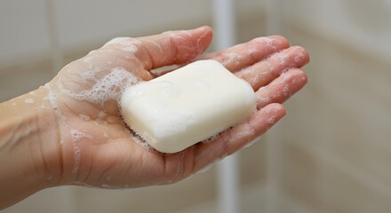 Clean Hands A Close-Up of Soap in Hand, Hygiene and Wellness