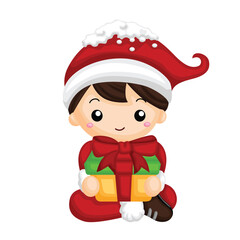 Christmas Kids Celebrate Holiday Cartoon Illustration Vector Clipart Sticker Decoration Accessories Background