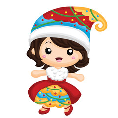 Christmas Kids Celebrate Holiday Cartoon Illustration Vector Clipart Sticker Decoration Accessories Background