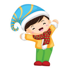 Christmas Kids Celebrate Holiday Cartoon Illustration Vector Clipart Sticker Decoration Accessories Background