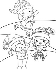 Christmas Kids Celebrate Holiday Cartoon Coloring Activity for Kids and Adult