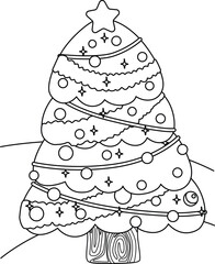 Christmas Tree Cartoon Coloring Activity for Kids and Adult