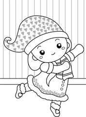 Christmas Kids Celebrate Holiday Cartoon Coloring Activity for Kids and Adult
