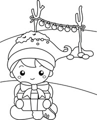 Christmas Kids Celebrate Holiday Cartoon Coloring Activity for Kids and Adult