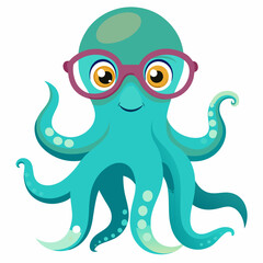 funny octopus cartoon vector illustration, animal, isolated on white background