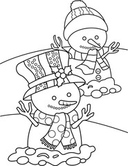 Cute Christmas WInter Snowman Character Cartoon Coloring Activity for Kids and Adult