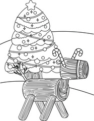 Christmas Sleigh Cartoon Accessories Cartoon Coloring Activity for Kids and Adult