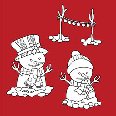 Cute Christmas WInter Snowman Character Cartoon Digital Stamp Outline
