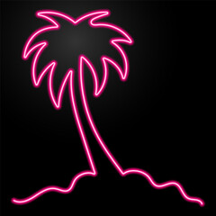 palm tree neon sign, modern glowing banner design, colorful modern design trend on black background. Vector illustration.