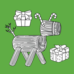 Christmas Sleigh Cartoon Accessories Cartoon Digital Stamp Outline