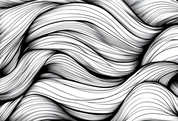 Abstract black wavy lines on a white background in minimalist style. Generative AI