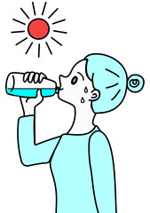 水分補給　女性　長袖　ペットボトル