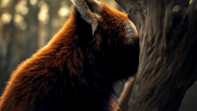 Close-Up of Red Panda Fur and Tree Bark in Natural Habitat Video