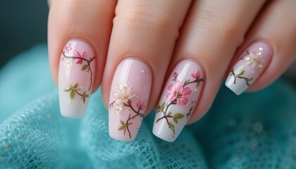  Elegant spring nail art showcasing intricate designs with flowers and soft, bright hues.
