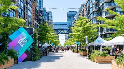 Urban parkway with vendors