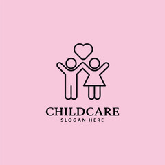 Childcare vector logo featuring institution of caring and protecting children with warmth and playful nature