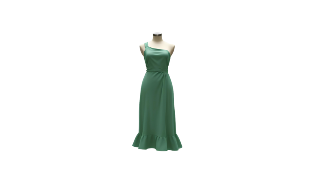 Photo of mannequin wearing a sleeveless, knee dress isolated on transparent background