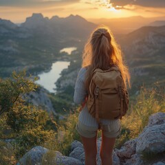 girl with a backpack travels