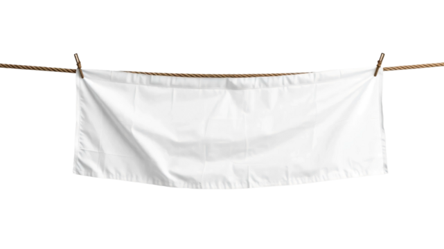 Blank white textile banner with rope isolated on transparent background - Powered by Adobe