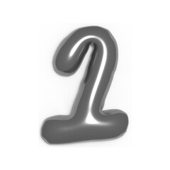 Metallic 3D Letter 1  – Silver Chrome Style