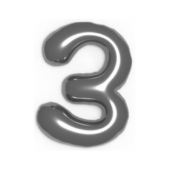 Naklejka premium Metallic 3D Letter 3 – Silver Chrome Style