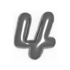 Metallic 3D Letter 4  – Silver Chrome Style