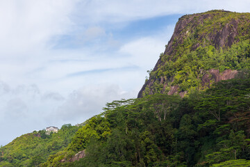 Mahe island, Seychelles. A picturesque landscape featuring a forested hill