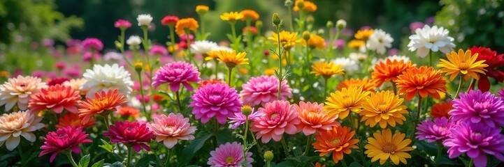 Obraz premium Lush Blooming Flower Border Vibrant Annuals and Perennials in Full Bloom, Perfect Garden Design Inspiration