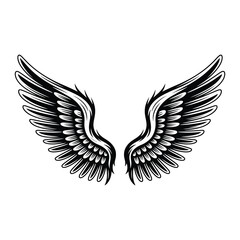 Fototapeta premium Detailed black and white wing illustration perfect for tattoo designs and symbolic imagery