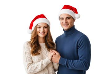 happy couple in christmas hats
