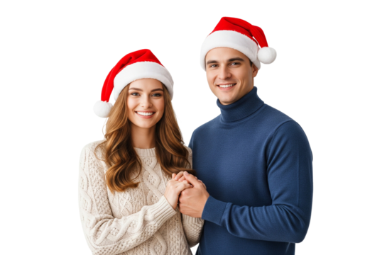 happy couple in christmas hats